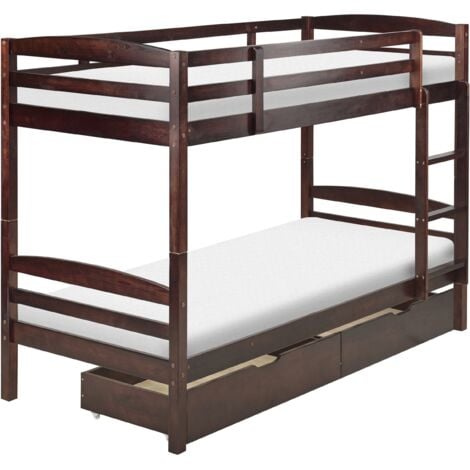 Bunk Bed with Ladder 3' EU Single Kids Bedroom with Drawers and Slats Pine Dark Wood Regat