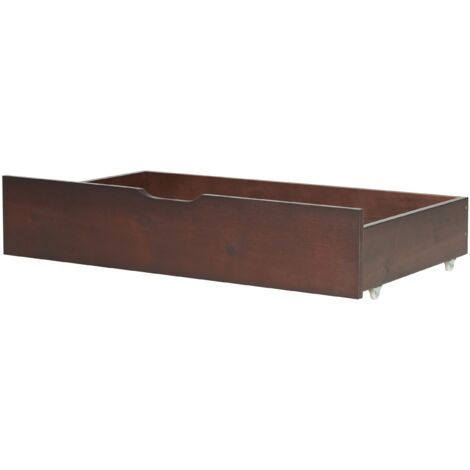 Set of 2 Bed Wheeled Storage Drawers Solid Pine Wood Dark Wood Rumilly