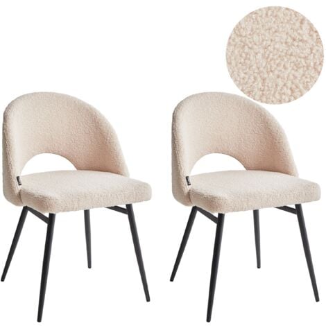 Set of 2 Modern Dining Chairs Boucle Fabric Upholstery Cut-Out Backrest Seat Living Room Dining Beige Onaga