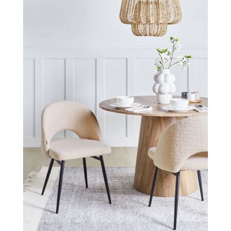 Set of 2 Modern Dining Chairs Boucle Fabric Upholstery Cut-Out Backrest Seat Living Room Dining Beige Onaga