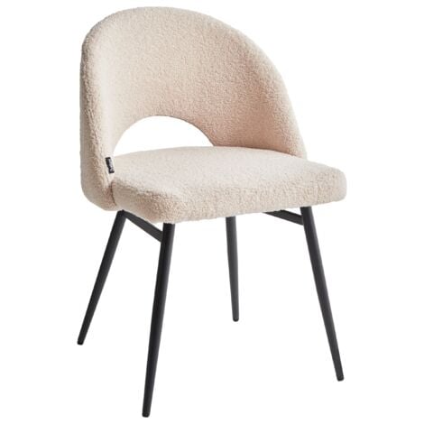 Set of 2 Modern Dining Chairs Boucle Fabric Upholstery Cut-Out Backrest Seat Living Room Dining Beige Onaga