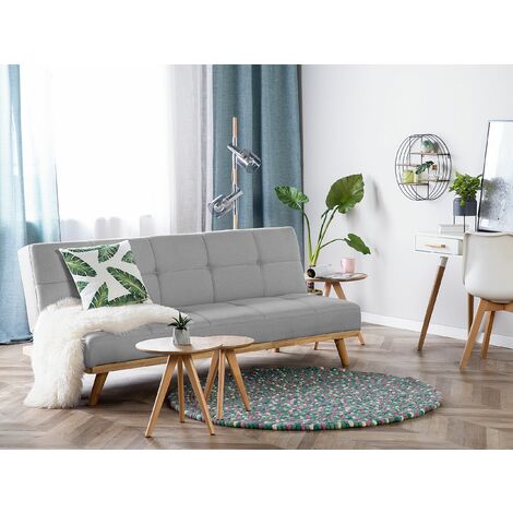 Modern Fabric Sofa Bed Armless Click-Clack Sleeper 3 Seater Light Grey Froya