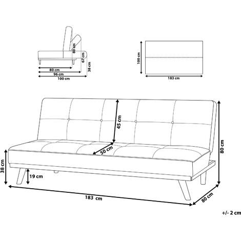 Modern Fabric Sofa Bed Armless Click-Clack Sleeper 3 Seater Light Grey Froya