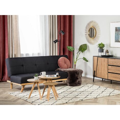 Modern Fabric Sofa Bed Armless Click-Clack Sleeper 3 Seater Black Froya
