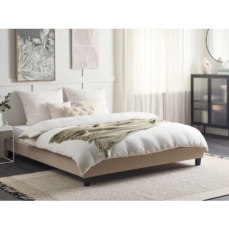 Modern Fabric EU Super King Bed Frame 6ft Beige Polyester Linen Roanne