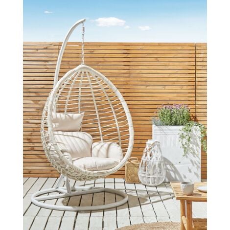 white swinging egg chair