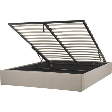 Modern Fabric EU King Size Bed Frame 5ft3 Linen Storage Beige Dinan