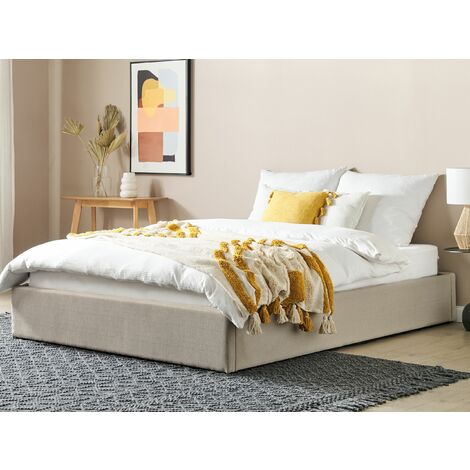 Modern Fabric EU King Size Bed Frame 5ft3 Linen Storage Beige Dinan