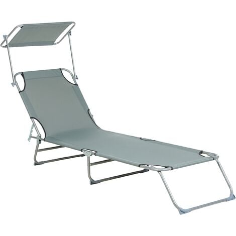 Garden Patio Reclining Sun Lounger with Canopy Steel Foldable Grey Foligno