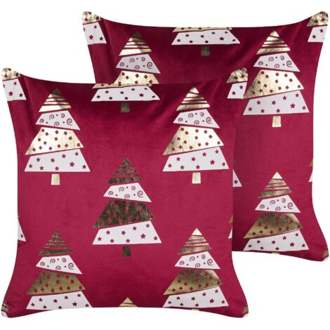 Set of Decorative Cushions GOLDSPRUCE Velvet 45 x 45 cm Red