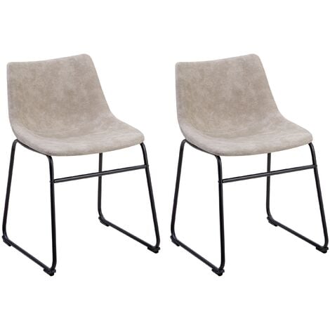 Dining Chairs Set of 2 Fabric Sled Base Armless Kitchen Retro Beige Batavia