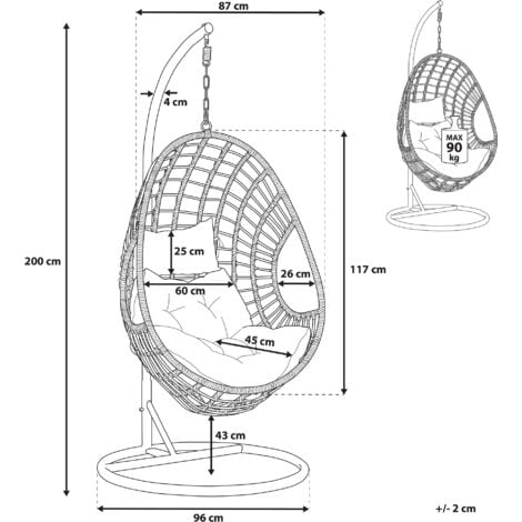 Rattan Hanging Egg Chair with Stand Swing Green Cushion PE Wicker Beige Arpino