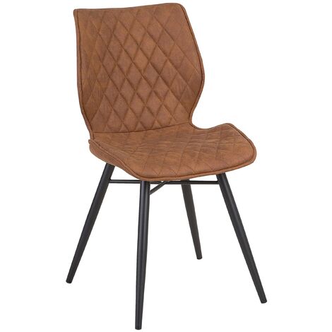 Retro Set of 2 Fabric Dining Chairs Metal Legs Quilted Armless Brown Lisle