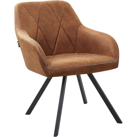 Modern Fabric Dining Chairs Set of 2 Padded Seat Black Metal Legs Brown Monee