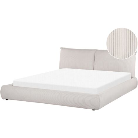 Modern Upholstered Corduroy Bed EU Super King Size 6ft Frame Slatted Base Beige Vinay