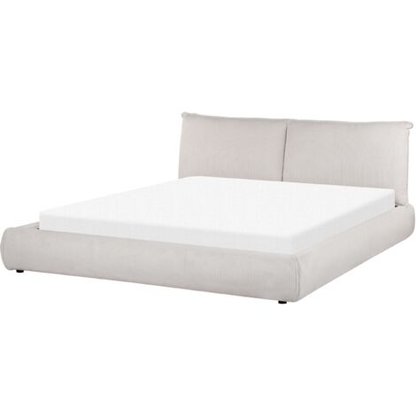 Modern Upholstered Corduroy Bed EU Super King Size 6ft Frame Slatted Base Beige Vinay