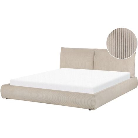 Modern Upholstered Corduroy Bed EU Super King Size 6ft Frame Slatted Base Taupe Vinay