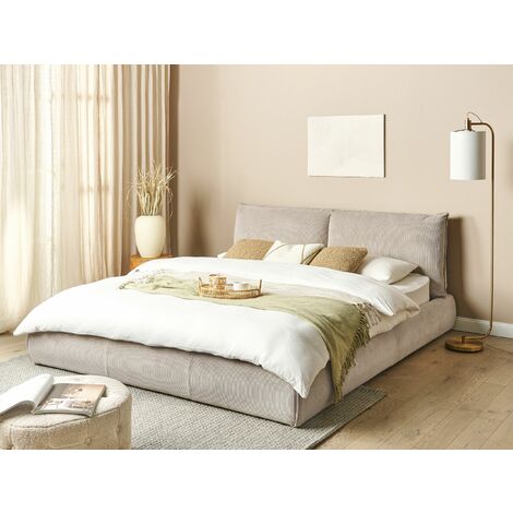 Modern Upholstered Corduroy Bed EU Super King Size 6ft Frame Slatted Base Taupe Vinay