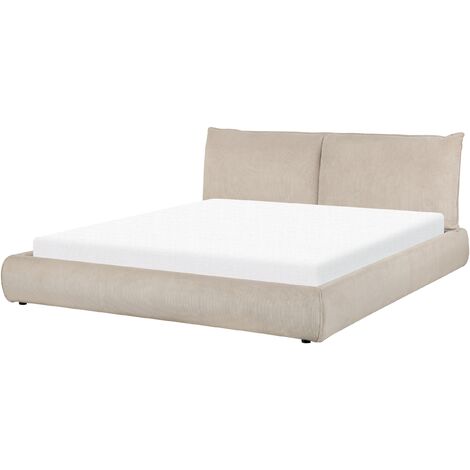 Modern Upholstered Corduroy Bed EU Super King Size 6ft Frame Slatted Base Taupe Vinay
