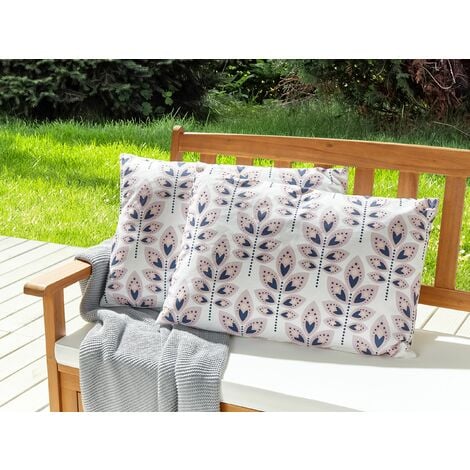 Set of 2 Outdoor Garden Scatter Cushions Throw Pillows Cover Leaves Motif 40x60 cm Polyester Beige