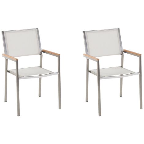 Set of 2 Modern Outdoor Garden Dining Chairs Fabric Steel Frame White