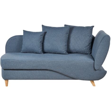 Right-Hand Chaise Lounge MERI Faux Linen Dark Blue with Storage (1/5)