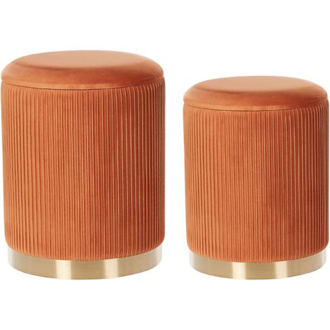 Set of 2 Storage Pouffes MIRAMAR Velvet Orange (1/5)