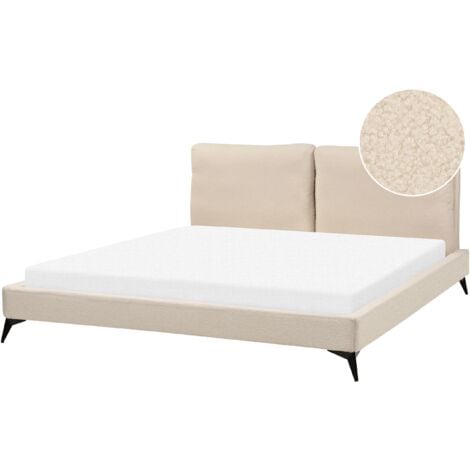Modern Boucle Upholstered EU Super King Size Bed Frame 6ft Beige Slatted Base Melle