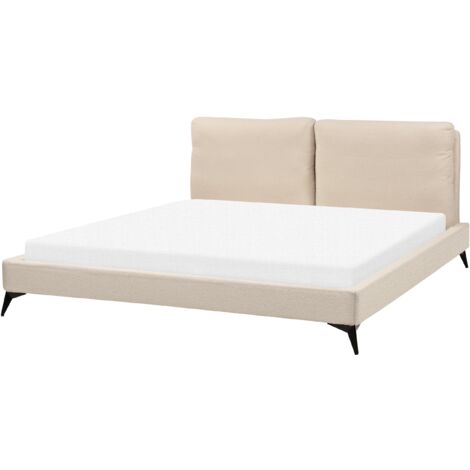 Modern Boucle Upholstered EU Super King Size Bed Frame 6ft Beige Slatted Base Melle
