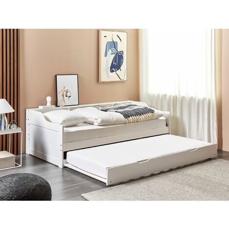 Wooden EU Single Trundle Bed Frame 3ft Slatted Frame Slide Out Frame White Edern