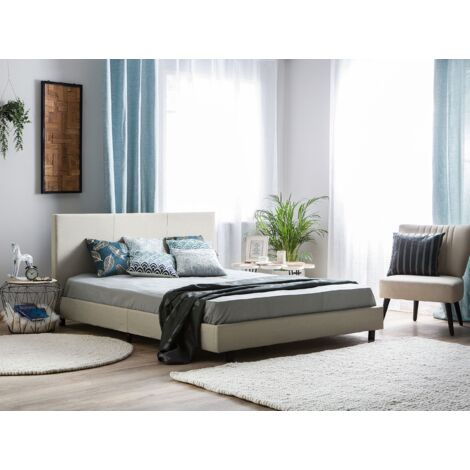 Modern Linen Fabric EU Super King Size Bed Frame 6ft Light Beige Slatted Albi