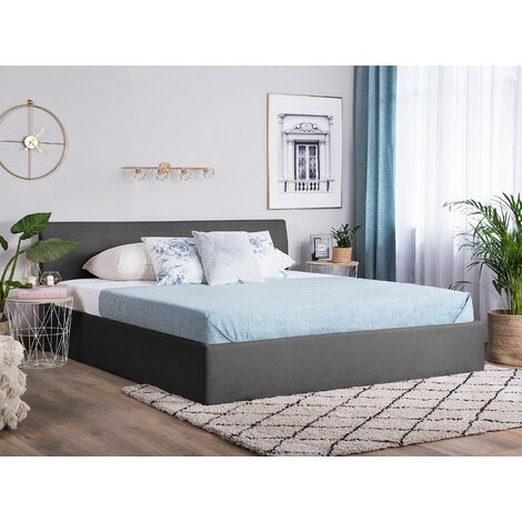 Upholstered EU King Size 5ft3 Bed Frame Headboard Lift Up Storage Grey Orbey