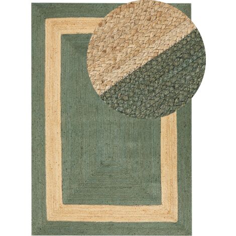 Braided Jute Area Rug Natural Boho Style Geometric Pattern Floor Mat 160 x 230 cm Green Karakuyu (1/5)