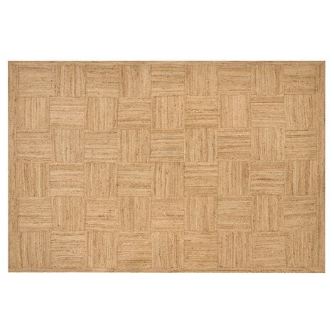Braided Jute Area Rug Natural Boho Style Checked Pattern Floor