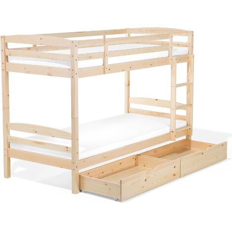 Doubke Bunk Bed 3' EU Single Kids Bedroom with Drawers Light Wood Pine ...