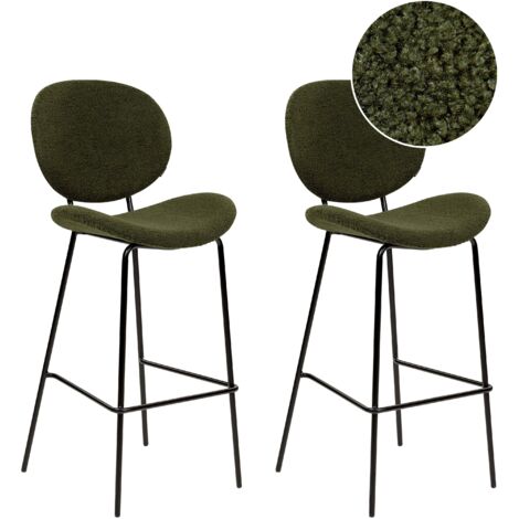 Set of 2 Bar Chairs LUANA Boucle Dark Green (1/5)