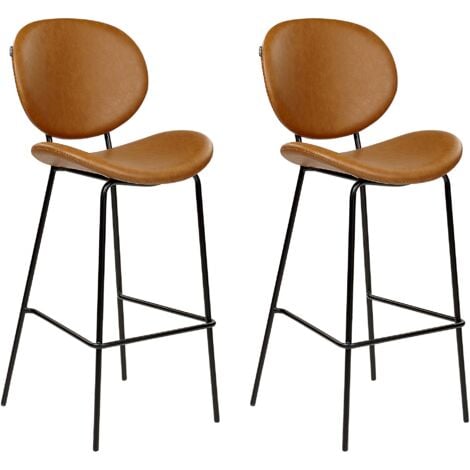 Set of 2 Bar Chairs Faux PU Leather Iron Black Legs Armless Leg