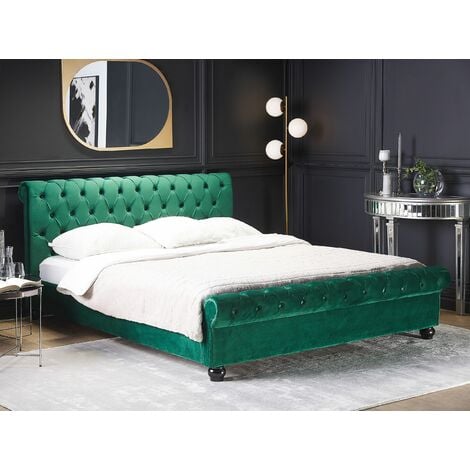 Emerald green deals velvet headboard queen