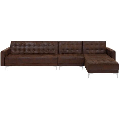 Modular Left Hand L-Shaped Sofa Bed Seat Section Brown PU Leather Aberdeen