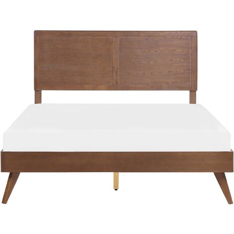 Modern EU King Bed Frame 5ft3 MDF Headboard Slatted Dark Wood Istres