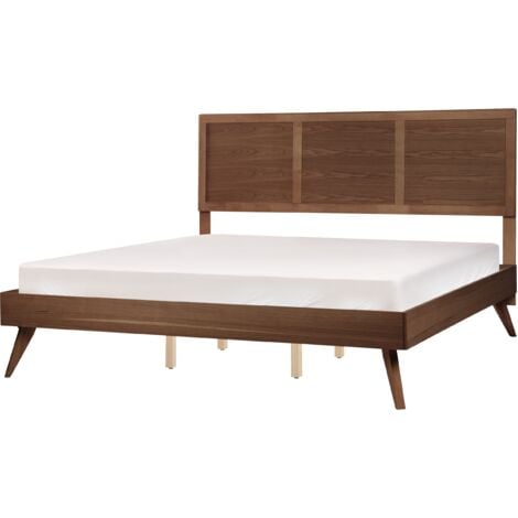 Modern EU Super King Bed Frame 6ft MDF Headboard Slatted Dark Ash Wood Istres