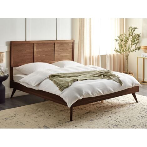 Modern EU Super King Bed Frame 6ft MDF Headboard Slatted Dark Ash Wood Istres