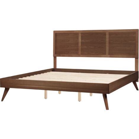 Modern EU Super King Bed Frame 6ft MDF Headboard Slatted Dark Ash Wood Istres