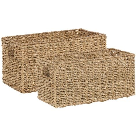 Handwoven Set of 2 Seagrass Basket with Handles Natural Colour Woven Decoration Accessory Dongha