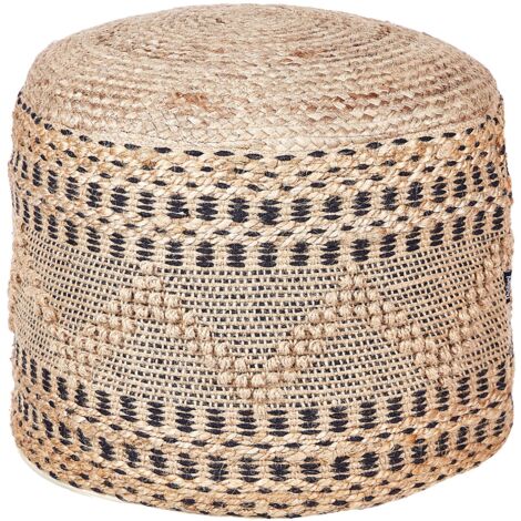 Pouf Jute Et Coton Beige Wadan – 50cm, Billes EPS, Design Moderne, Neuf