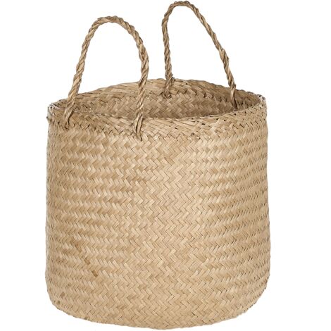 Handwoven Set of 2 Seagrass Basket with Handles Natural Colour Woven Decoration Accessory Halong