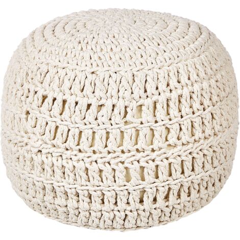 Boho Knitted Round Pouffe Ottoman Stool Cotton with EPS Filling 40 x 40 ...