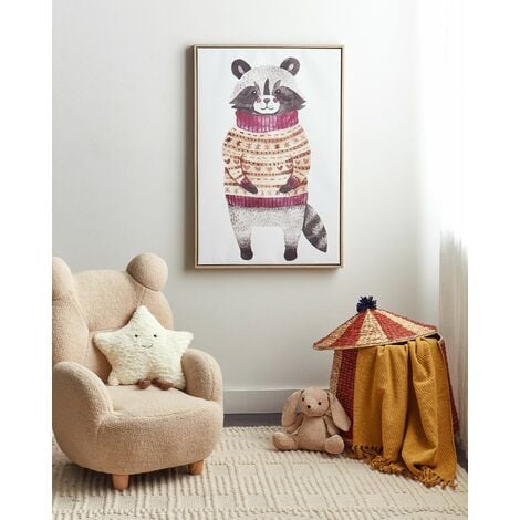 Kids Canvas Print Wall Art 93 x 63 cm Synthetic MDF Frame Animal Motif Racoon Grey Campli