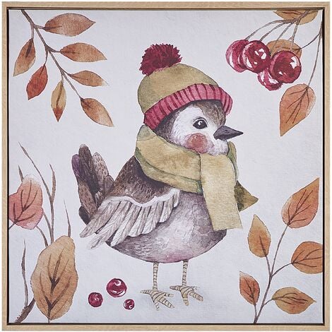 Canvas Print Wall Art 63 x 63 cm MDF Frame Bird Pattern Shapes Square Modern Multicolour Castro
