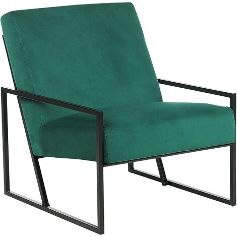 Modern Glam Armchair Accent Chair Velvet Upholstery Black Metal Frame Green Delary